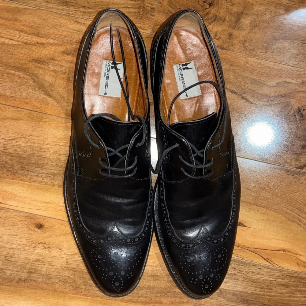 Moreschi Black Leather Shoes (brogue detail) – Made in Italy - mens size 10.5